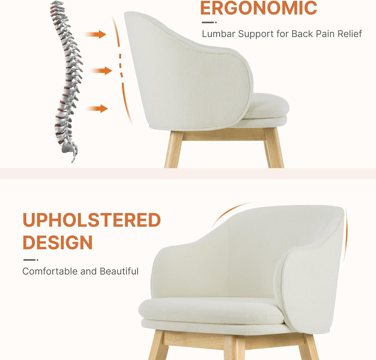 Wooden Dining Chairs Set of 4, Fabric Upholstered Modern Dining Room Chairs with Barrel Backrest & Double-Layer Thick Cushion for Living Room, Restaurant, Kitchen and Café, Beige, 2 Boxs