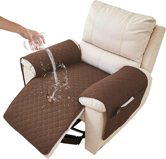 MEHIDFY Sofa Seat Arm Cover, Waterproof Couch Armrest Protector, Anti-Slip Sofa Cover, Remote Holder for Armchair, Dual Side Recliner Caddy with 3 Pockets for TV Remote, Phone, Pad, Pen, Book(Brown)