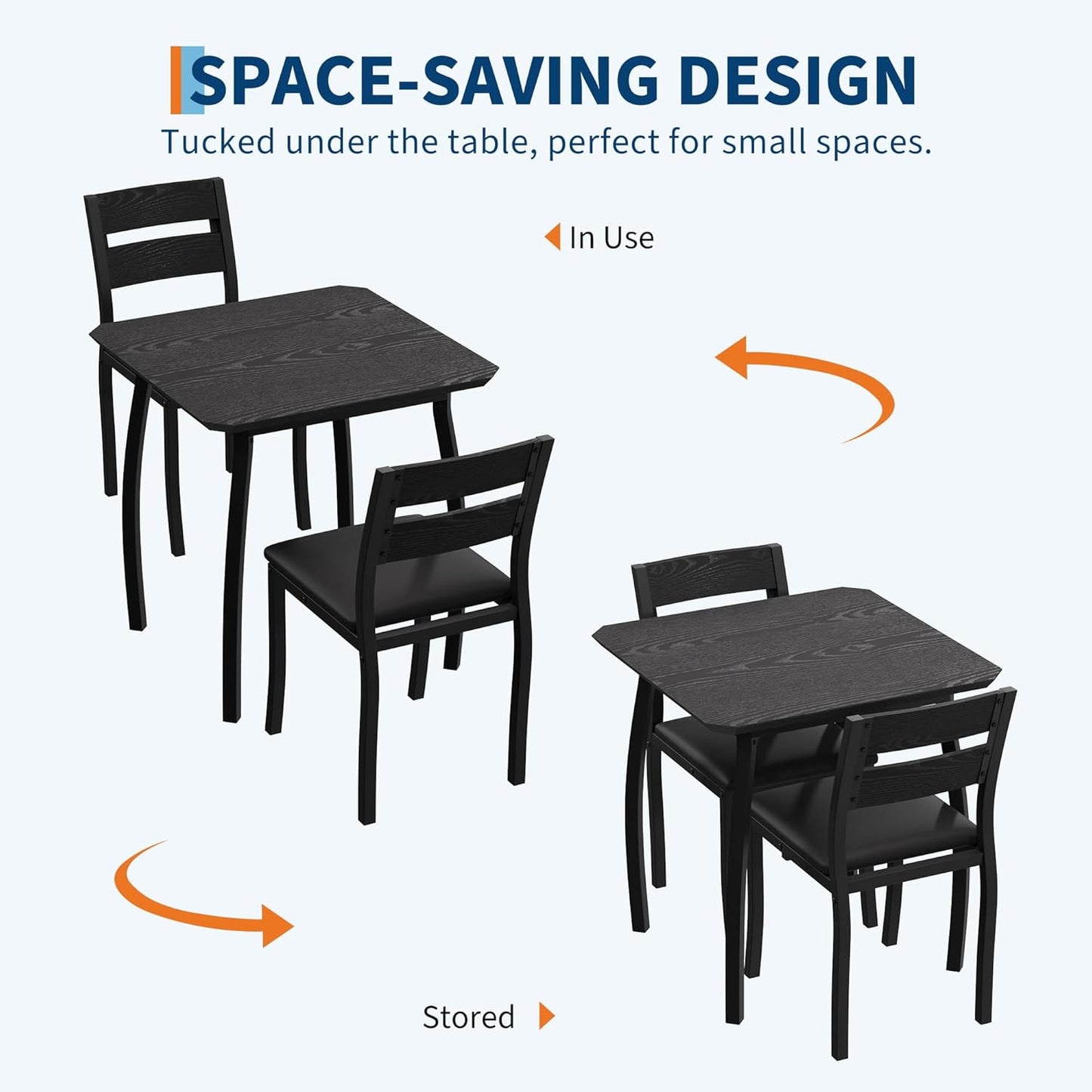 GAOMON Dining Table Set for 2, 3 Piece Small Kitchen Table and 2 Upholstered Chairs with Metal Frame & Wood Grain Tabletop for Small Space, Apartment, Kitchen, Dining Room, Black