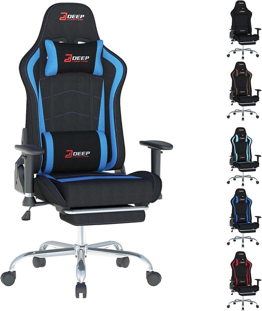 Fabric Gaming Chair, Skin-Friendly and Breathable, Manufactured by A Reputable Manufacturer, Safe and Stable, Specially Designed for Gaming.with Footrest Mg(1005-Deepblue)
