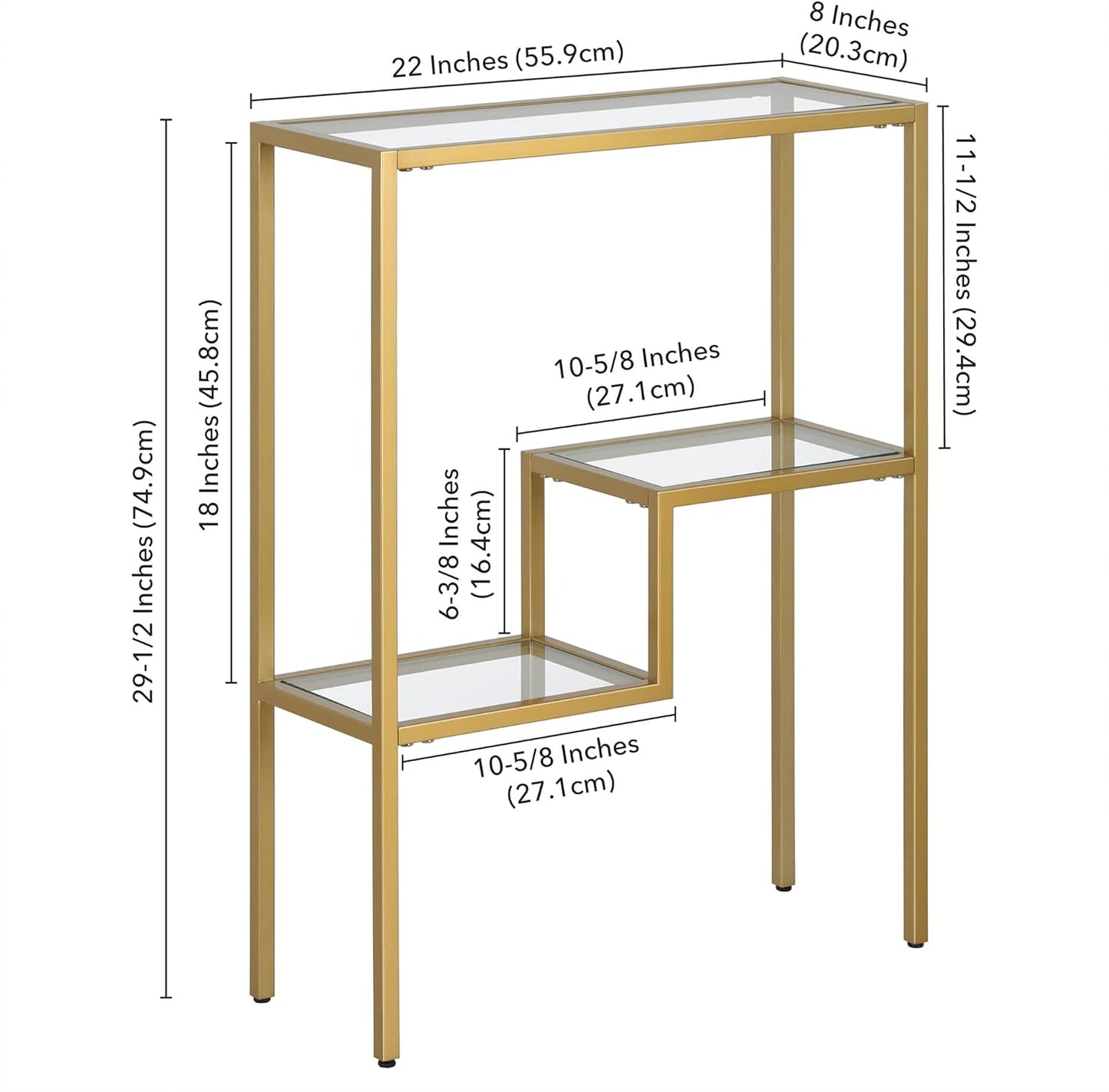 Henn&Hart 22" Wide Rectangular Console Table in Brass, Entryway Table, Accent Table for Living Room, Hallway