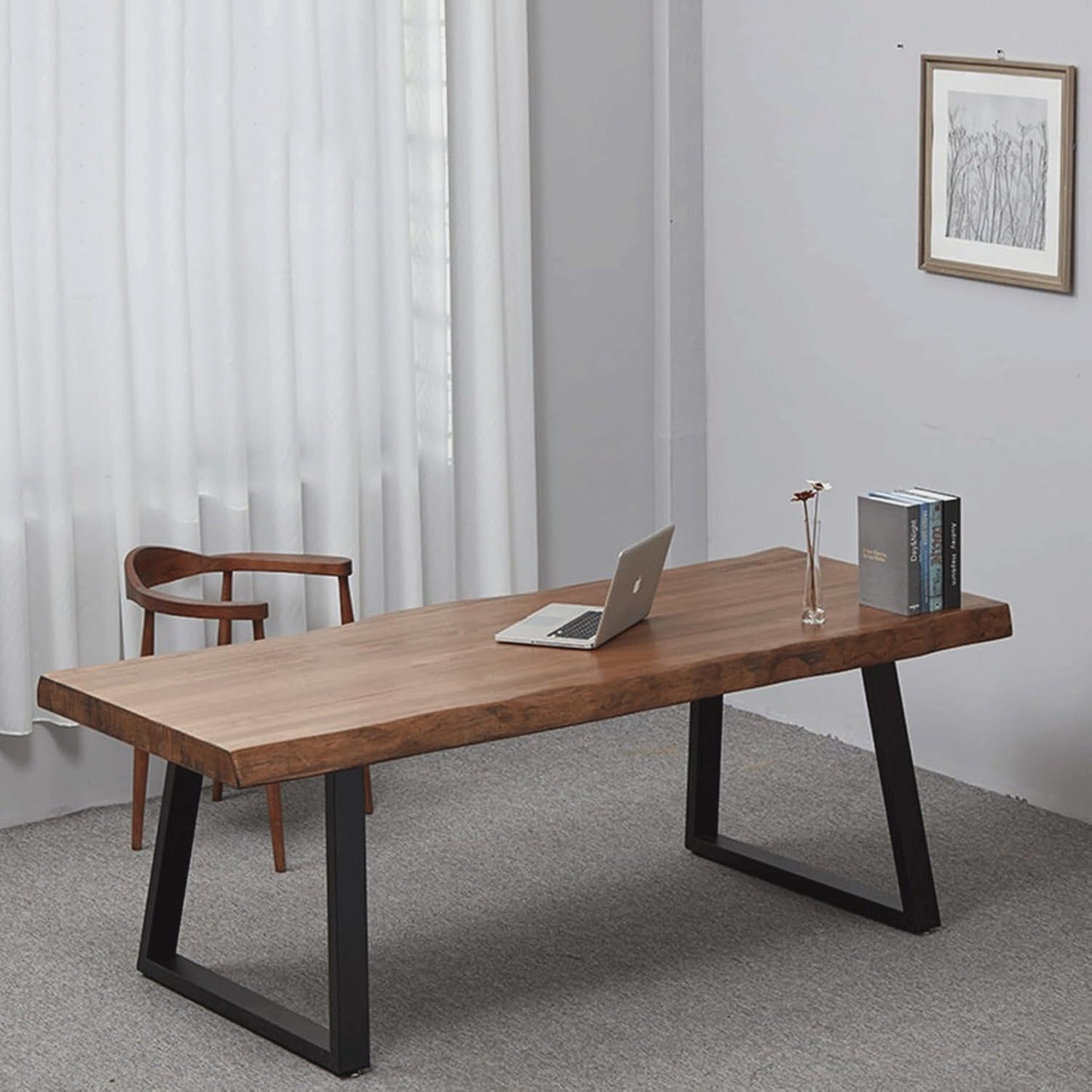 Pine Computer Desk, Modern Solid Wood Home Office Desk, Long Rural Farmhouse Pine Dining Table, Administrative Workstation Computer Desk, Suitable for Living Room and Dining Room (55inch)