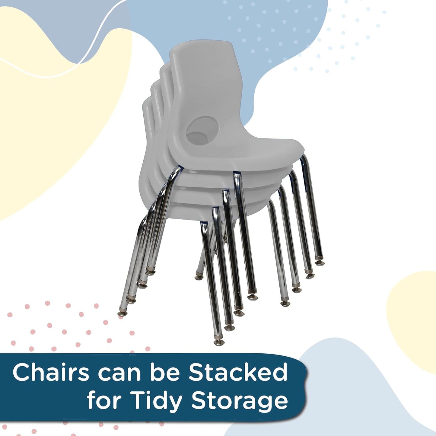 Children’s Factory MyPosture 14" H Child Chair, 4 Pack, Gray with Chrome Legs, AB8014GYC4, Daycare or Classroom Flexible Seating, Kids/Teen Classroom & School Desk Chair