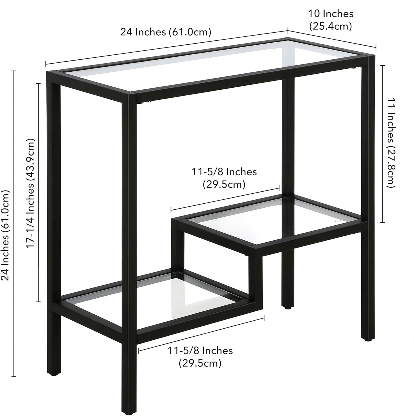 Henn&Hart 24" Wide Rectangular Side Table in Blackened Bronze, Table for Living Room, Bedroom