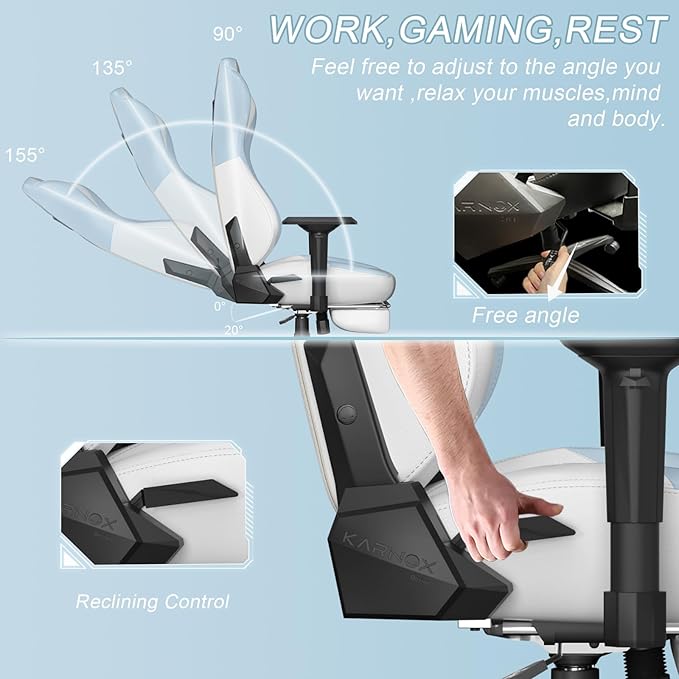 KORNOX Ergonomic Gaming Chair PU Leather with Footrest for Adults,Office Chair High Back,Gaming Chair Racing Height Adjustable for Teens,Game Chair with Headrest and Lumbar Support for Girl,White