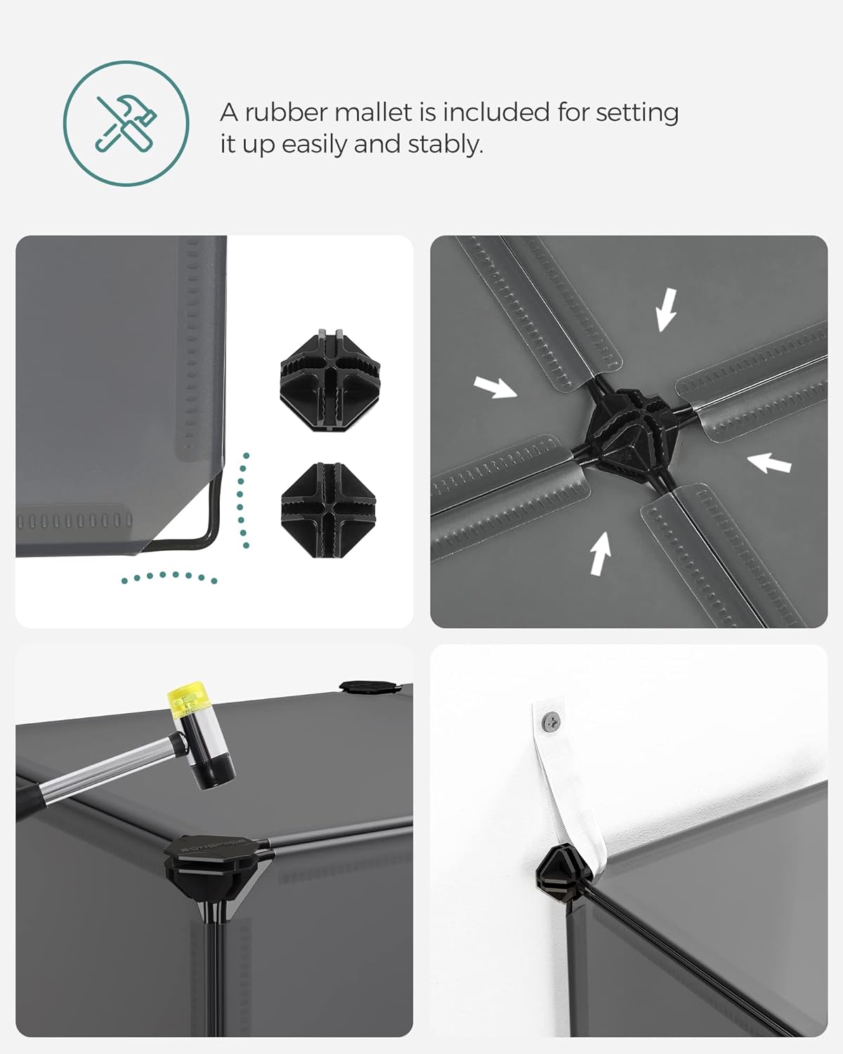 SONGMICS Cube Storage Organizer, Set of 16 Plastic Cubes, Closet Organizers and Storage, Room Organization, Bedroom Living Room, 12.2 x 48.4 x 48.4 Inches, Gray ULPC442G01