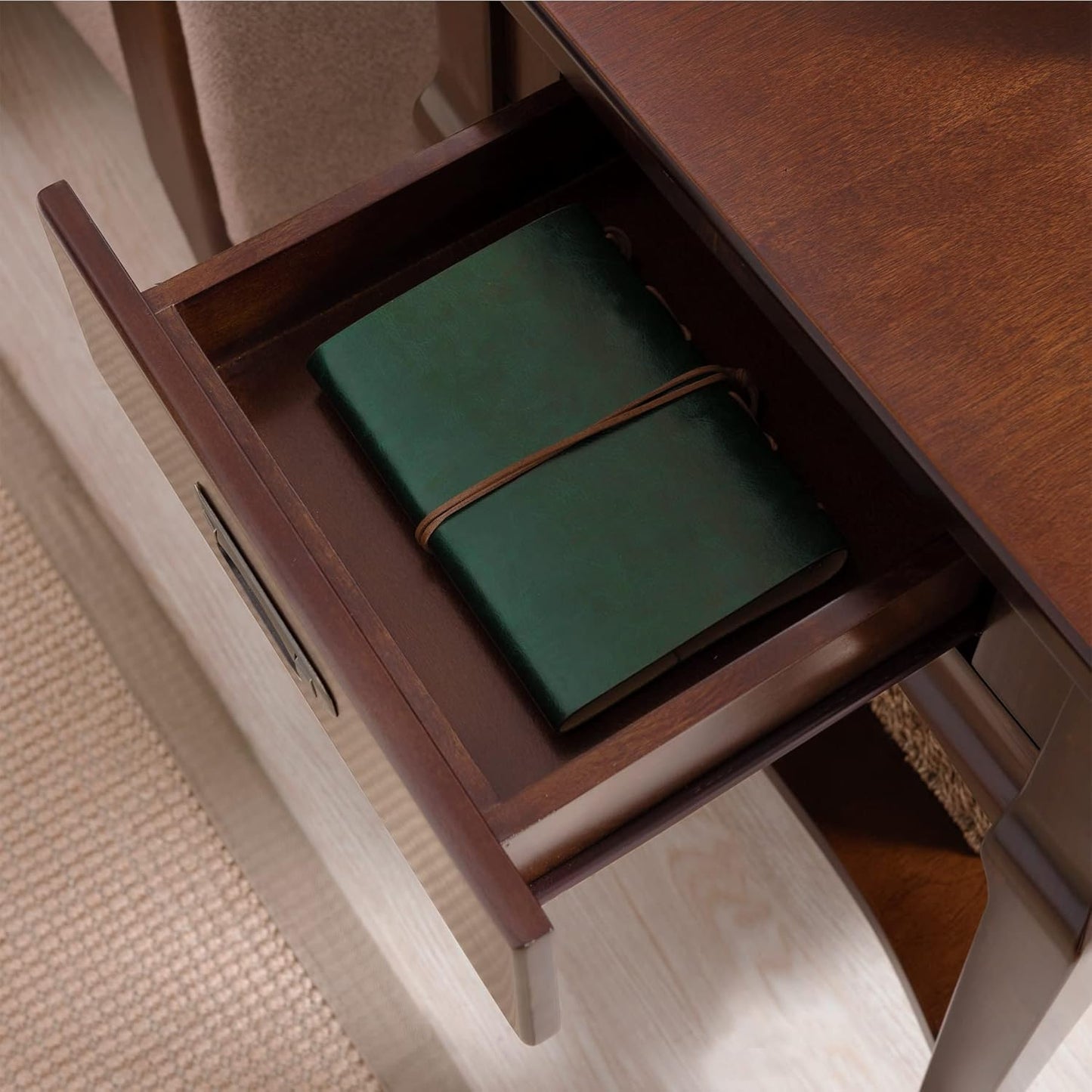 Leick Home Stratus End Table, 1 Drawer, Display Shelf, Solid Wood, 30 in x 12 in x 28 in, Heartwood Cherry, 22007