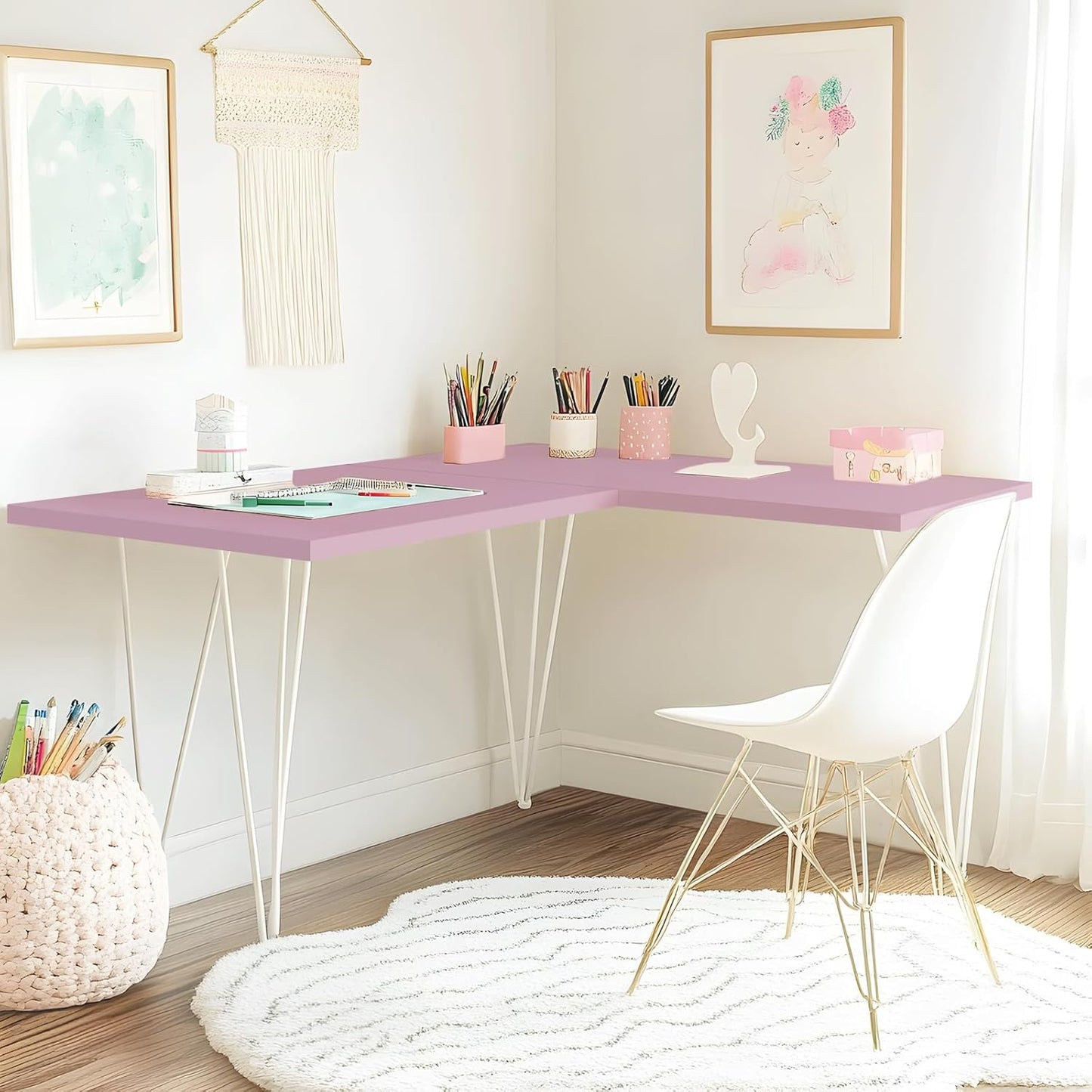 Kaboon 45x20 inch Table Top Universal, Solid One-Piece Desktop, Reversible Melamine Countertop, Double Desks, L-Desk DIY, Nostalgia Rose