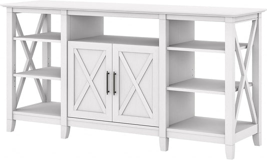 Bush Furniture Key West Tall TV Stand for 65 Inch TV in Pure White Oak, Farmhouse Entertainment Center with Storage