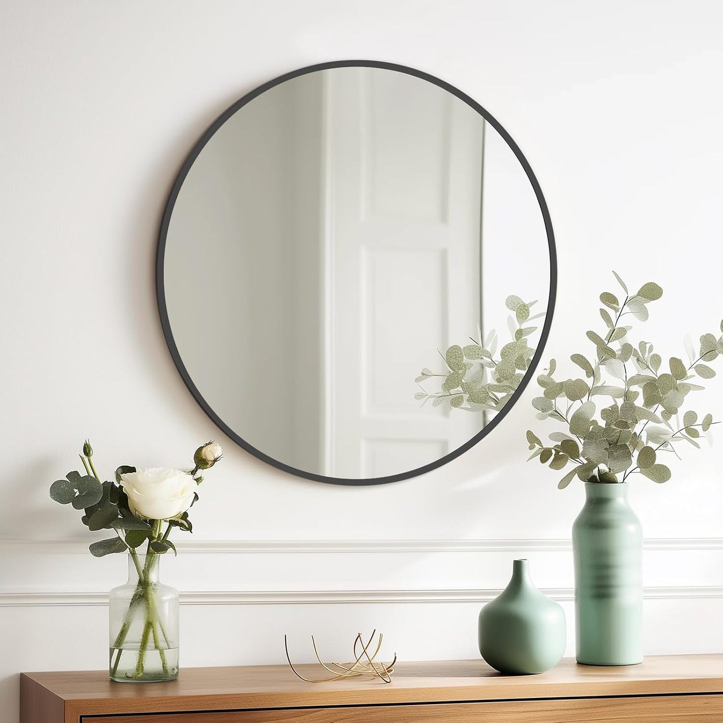 HOMECOOKIN Round Wall Mirror 20" Black Circle Mirror for Bathroom with Metal Framed, Round Gold Mirror for Wall Decor, Vanity, Entryway Living Room