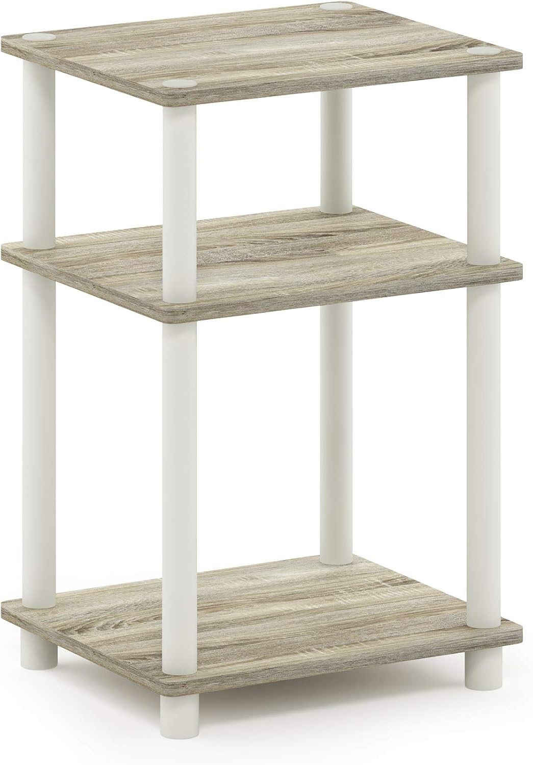 Furinno Just 3-Tier Turn-N-Tube End Table / Side Table / Night Stand / Bedside Table with Plastic Poles, 1-Pack, Sonoma Oak/White