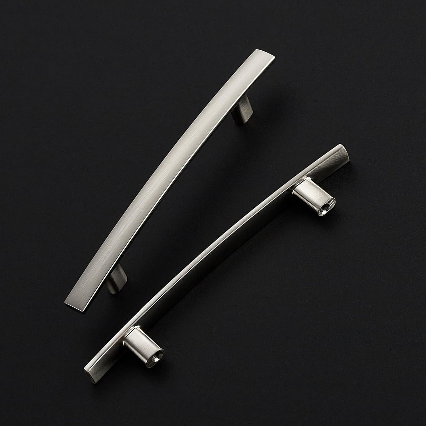 25 Pack Cabinet Handles 4" Hole Center - Curved Cabinet Pulls Brushed Nickel Drawer Pulls for Kitchen Cupboard Solid Hardware for Dresser Drawer Arch Hardware