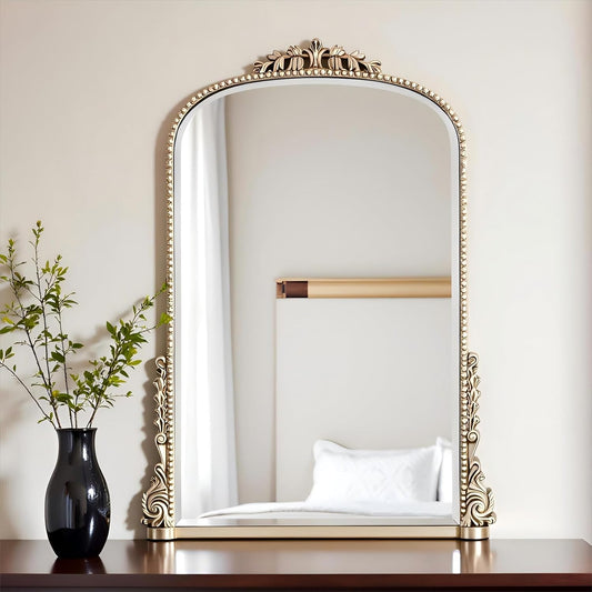 SHYFOY Antique Silver Mirrors for Wall Decor, Vintage Decorative Wall Mirror, Baroque Arch Large Mirrors for Living Room Entryway Powder Room, Home Decor