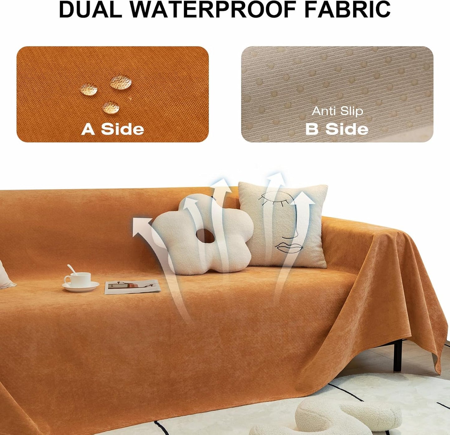 STACYPIK Waterproof Orange Couch Cover for Dogs, Washable Sofa Cover for 2 Cushion Couch, Anti-Cat Scratch Furniture Protector, Anti-Slip Pet Couch Protector,Tear Resistant Futon Cover-71X71IN