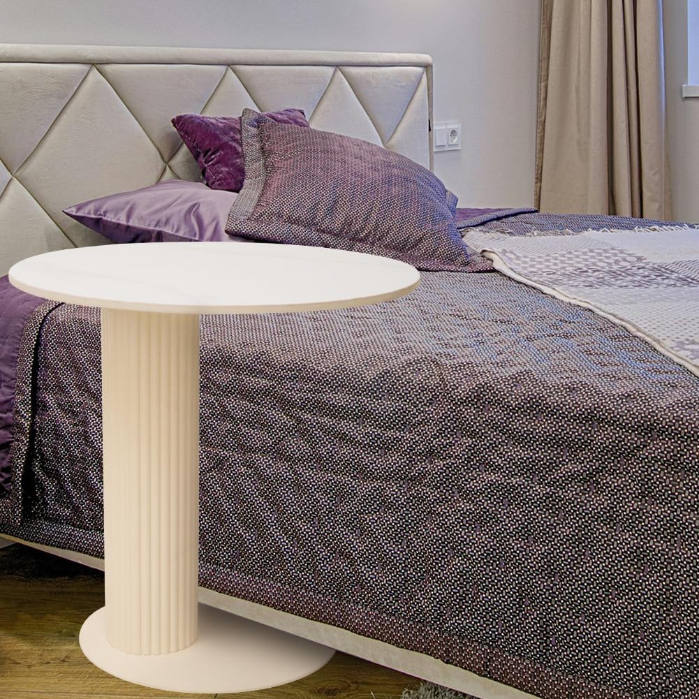 Side Table with Marble Top Metal Roman Colum End Table Modern Sofa Side End Table Coffee Round Side Desk for Couch Living Room Bedroom White