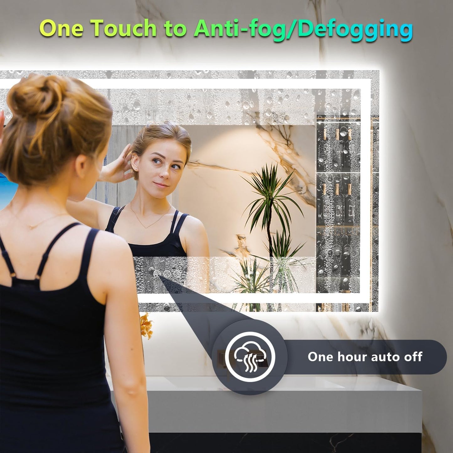 60x40 Inch RGB LED Bathroom Mirror Front Light and RGB Backlit Lighted Vanity Mirror for Bathroom Wall Mounted Dimmable Anti Fog Memory Shatter-Proof IP54 Waterproof Horizontal/Vertical