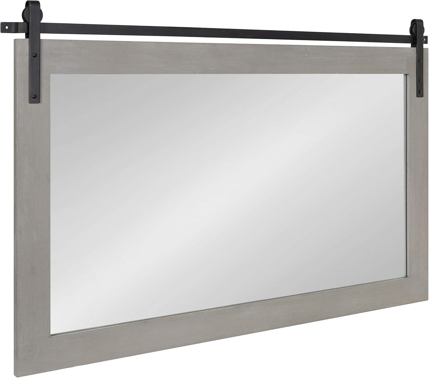 Kate and Laurel Cates Farmhouse Horizontal Wood Framed Wall Mirror, 40 x 26, Gray, Barn Door-Inspired Rustic Mirrors for Wall