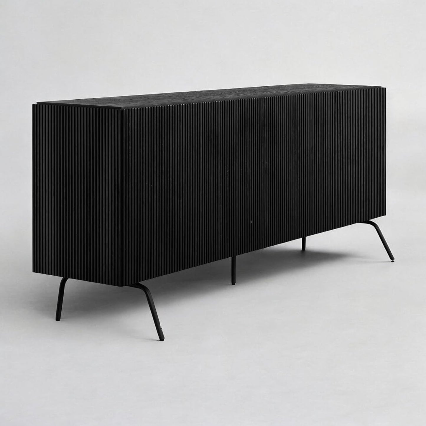 NTC Veil Modern Sideboard with 4 Doors, Buffet Cabinet with Vertical Groove Design and Metal Legs, Storage Cabinet for Living Room, and Hallway, Effortless Assembly - Burnt Black