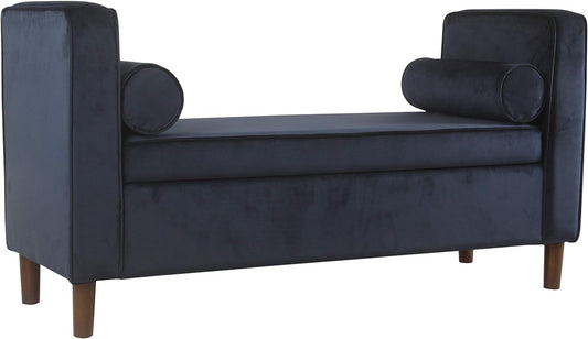 Homepop Home Decor | Upholstered Modern Storage Ottoman Bench with Pillows | Ottoman Bench with Storage for Living Room & Bedroom | Decorative Home Furniture (Dark Navy) Large
