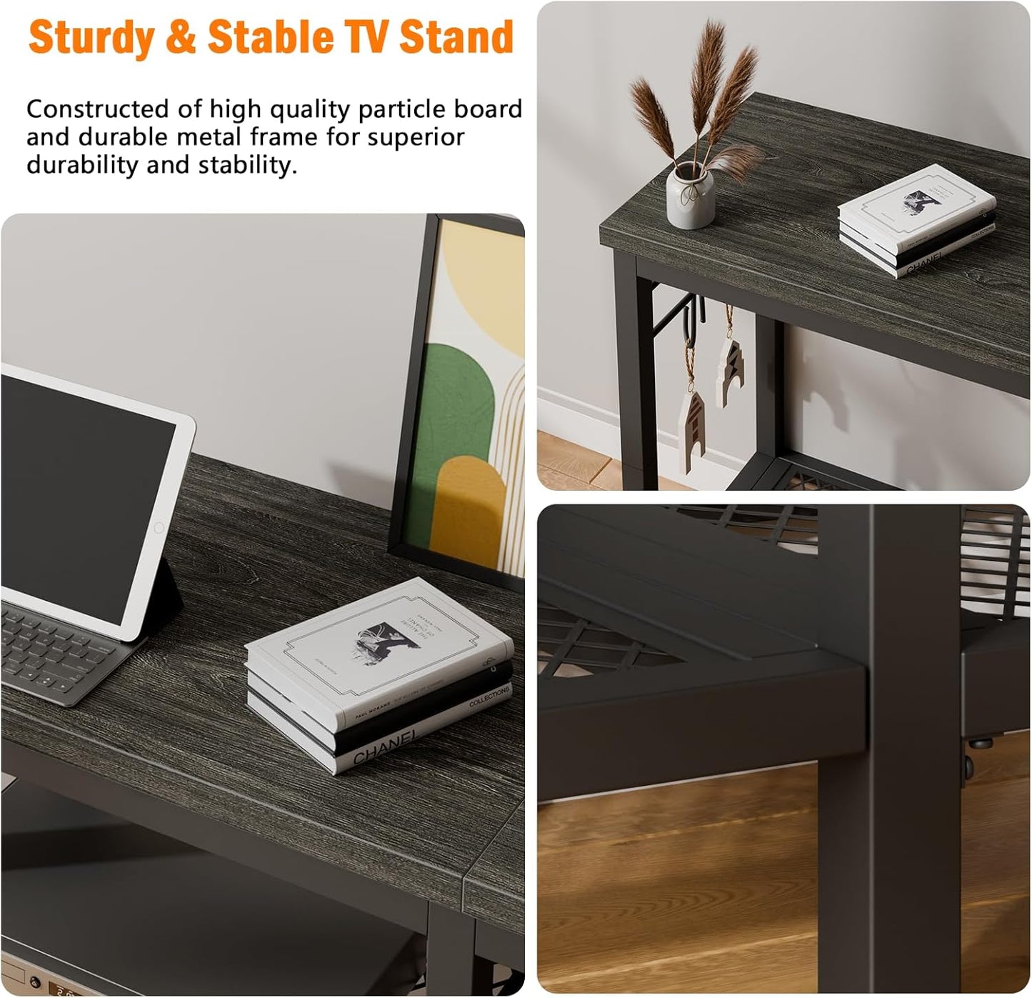 Furologee TV Stand for TVs up to 55 Inch, Entertainment Center with Open Storage Shelves, Media Console Table with Soundbar Shelf for Living Room, Bedroom, Black Oak
