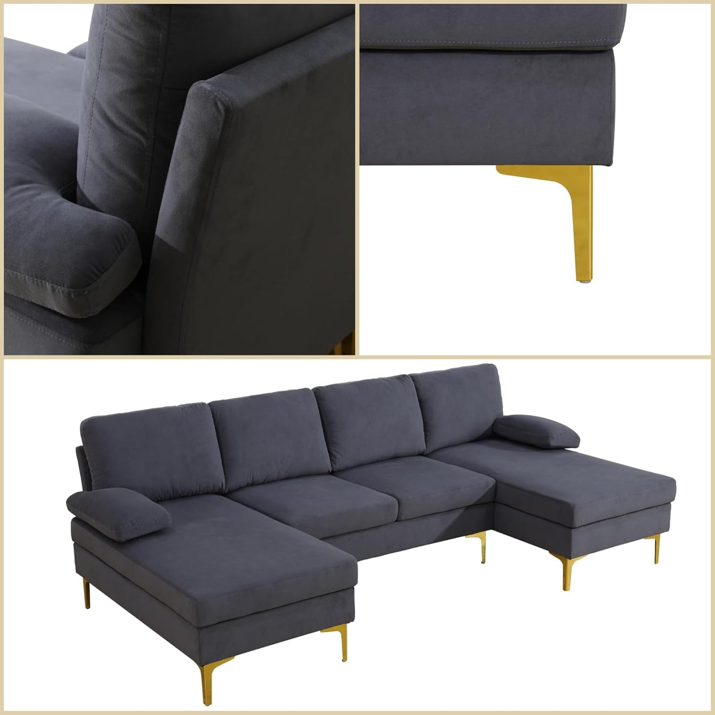 Modular Sectional Sofa, U Shaped Couch with Double Chaise, 6 Seat Comfy Sectional Couches for Living Room, Modern Lounge Modular Couch for Apartment, Dark Blue