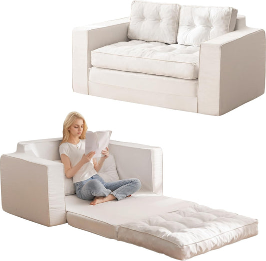 YOSHOOT Loveseat Sleeper Sofa,55" Convertible Sofa Bed Couch Futon Couches for Living Room,3-in-1 Pull Out Floor Couch with Backrest and Pillows