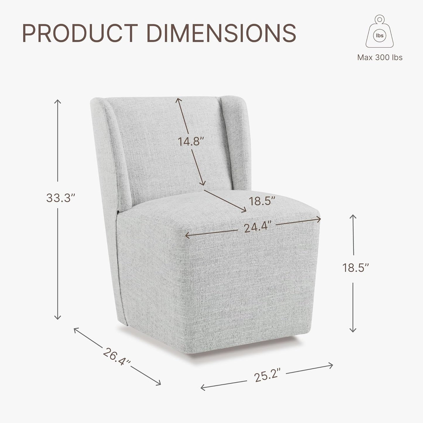 Upholstered Dining Chair with Casters Wingback Modern Side Armless Deskchair with Rollers for Diningroom Bedroom Livingroom Reading Room,Light Grey,4 Box