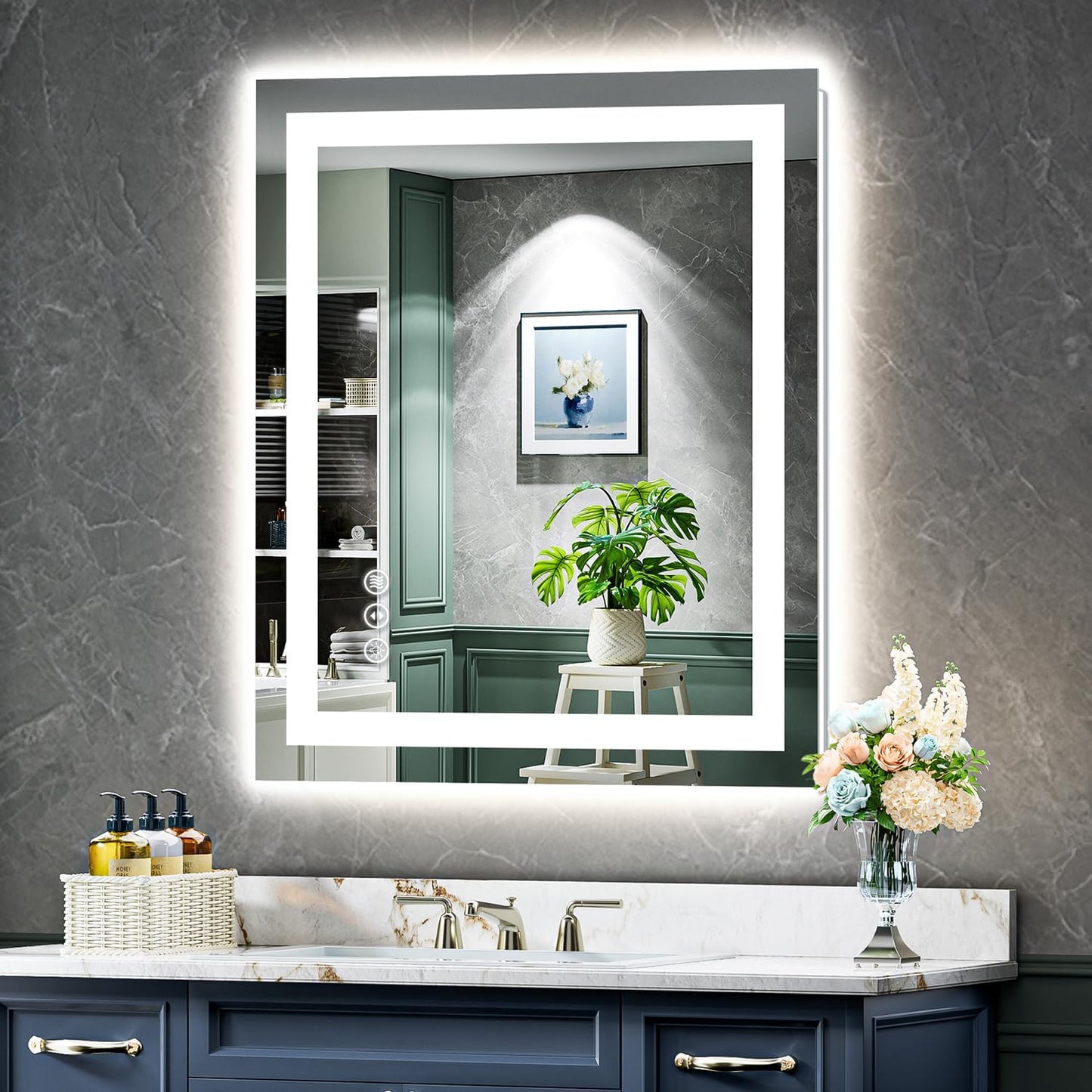 28x32 Inch LED Bathroom Mirror with Lights Front and Backlit Lighted Vanity Mirror for Bathroom Wall with 3 Colors Dimmable Anti-Fog Memory Shatter-Proof IP54 Waterproof Horizontal/Vertical
