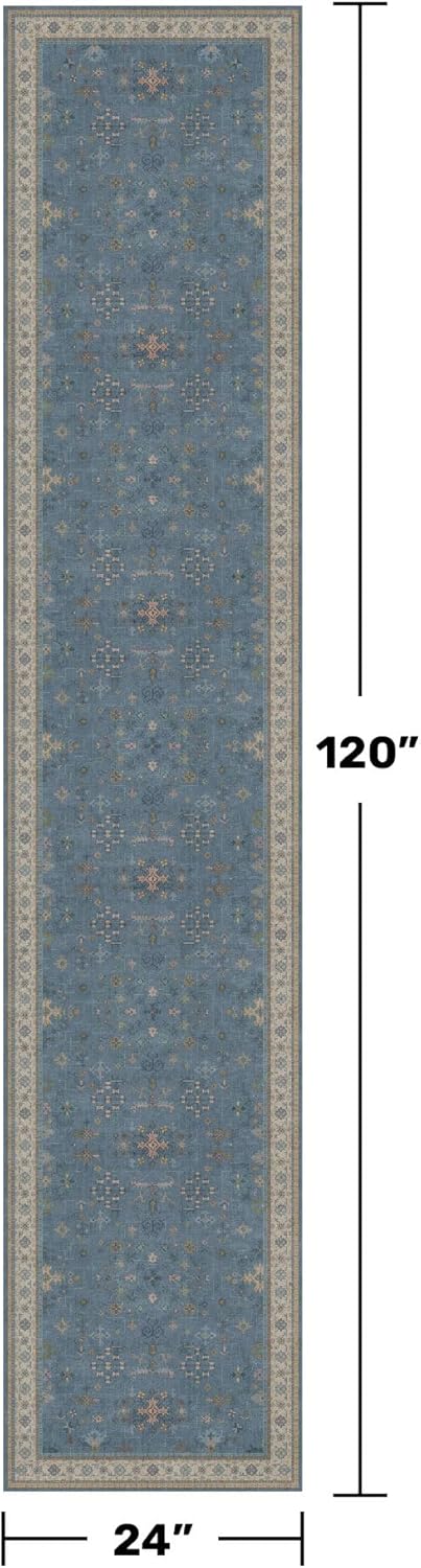 Non Slip 10ft Long Hallway Runner Rug Blue - 2 x 10 Runner Rug, Washable & Waterproof 2x10 Kitchen Floor Mat - Modern Eclectic Boho Design Décor