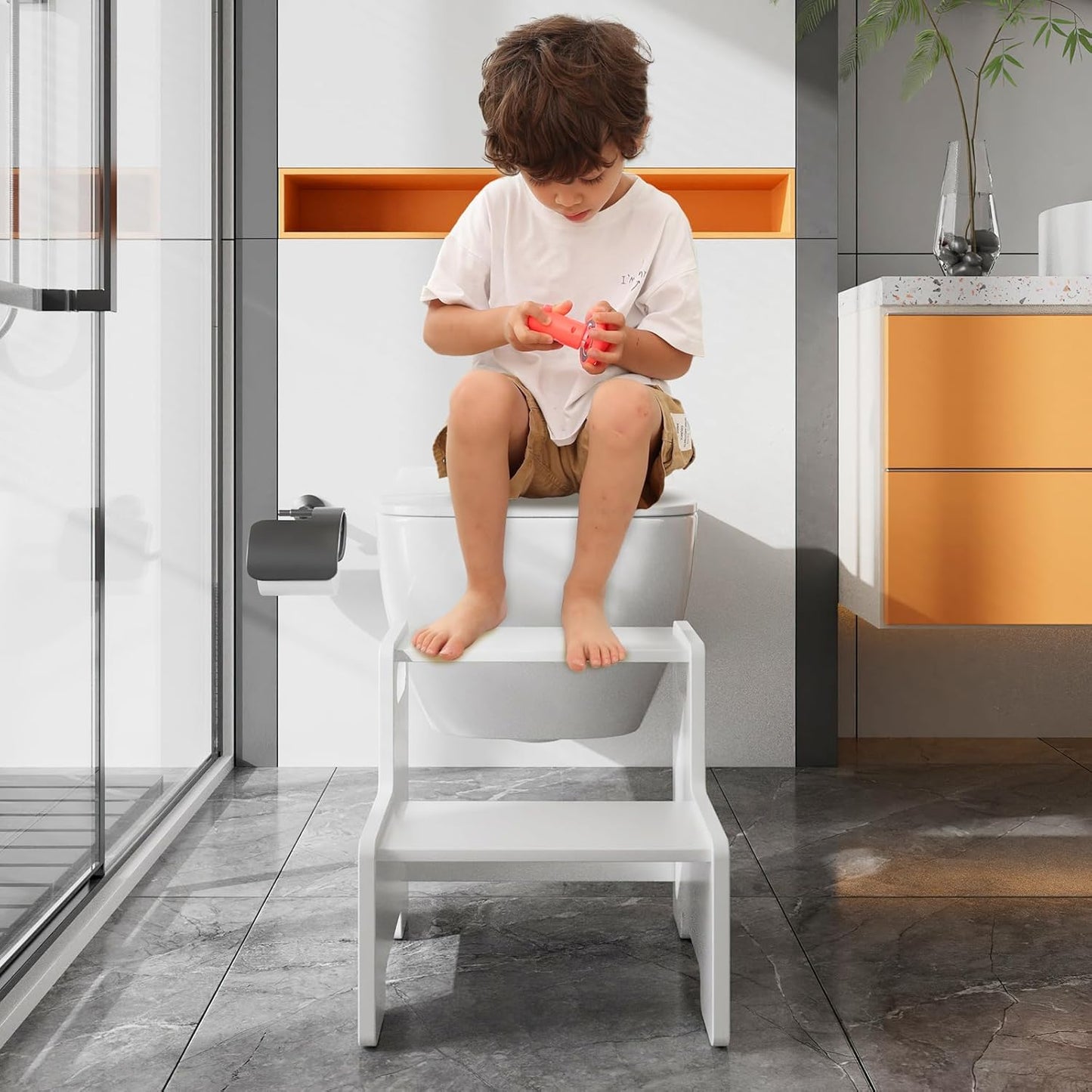 Wooden Step Stool,Two Stepping Stool for Kids/Adults,Supports 300 lbs Toddler Foot Stool,Toilet/Kitchen/Bed Step Stool,White 1 Pack