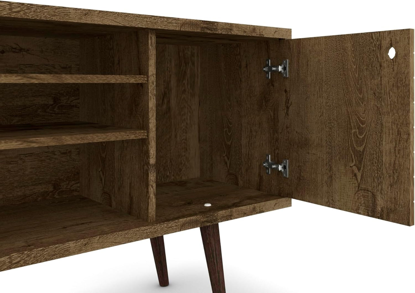 Manhattan Comfort Liberty Collection Mid Century Modern TV Stand With One Cabinet and Three Open Shelves and One Cubby With Splayed Legs, Wood, Rustic Brown, Small (200AMC9)