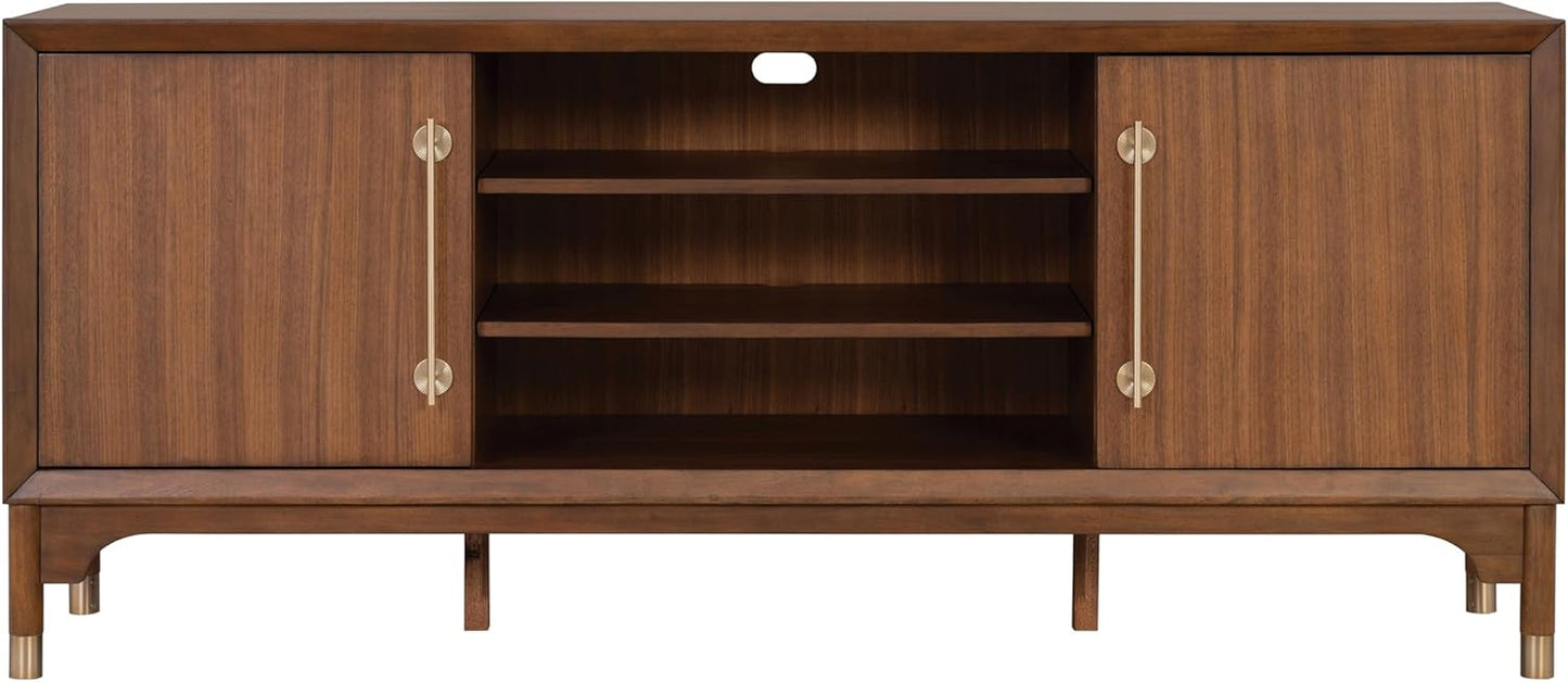 Furniture of America Forma Mid-Century Modern 70-inch TV Stand with Storage Cabinet and 3 Cable Holes, Entertainment Center Console for Living Room, Bedroom, Guest Room, Walnut