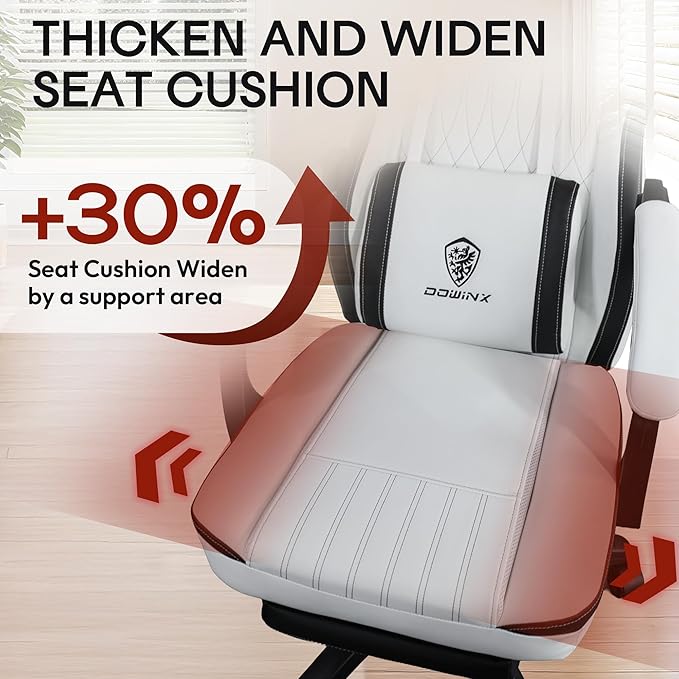 Dowinx Gaming Chair Breathable PU Leather Gamer Chair with Footrest Massage Lumbar Support, Big and Tall Ergonomic Reclining Computer Chair with Pocket Spring Cushion for Adults Teens (Black&White)