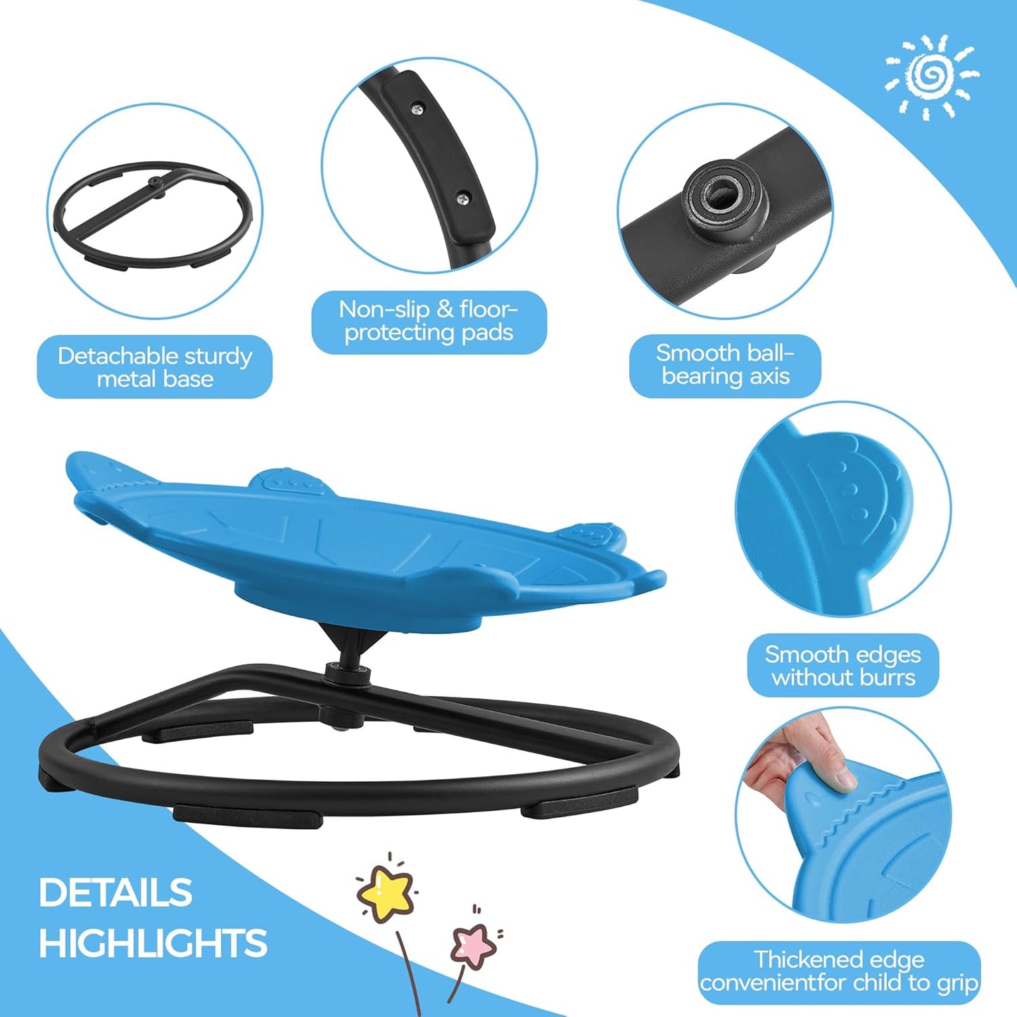 Swivel Chair for Kids, 360° Spinning Seat, Toddler Sit and Spin Wobble Chair, Sensory Balance Toys, Autism ADHD Chairs, Play Equipment Relief Motion Sickness for Boys Girls (Blue)