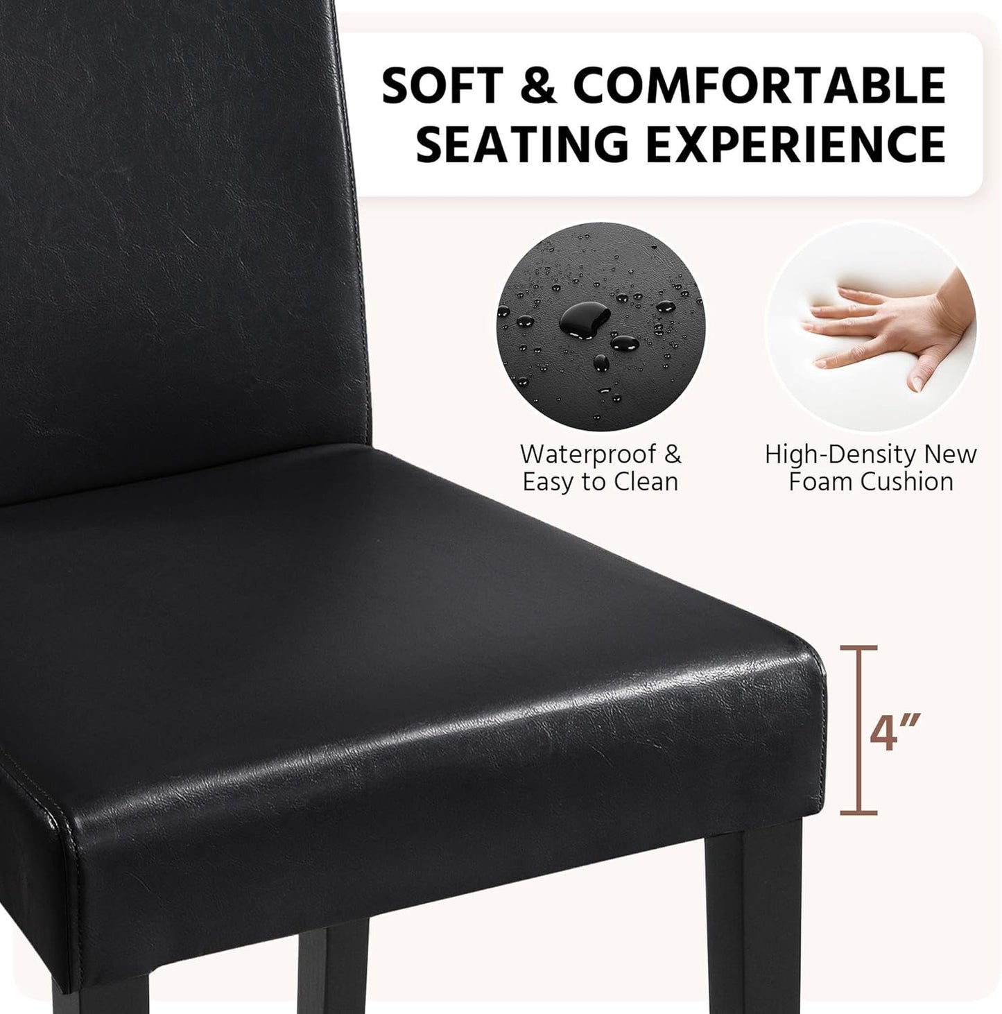 Yaheetech Dining Chairs Set of 6 Faux Leather Modern Dining Room Chairs with Rubberwood Legs and Padded Seat for Kitchen/Living Room/Restaurant, Black