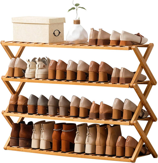 Choclaif Free Standing Shoe Racks for Closet, Shoe Shelf Bamboo Shoe Rack for Bedroom, Entryway Hallway Closet Living Room Organizer（4 Tier）