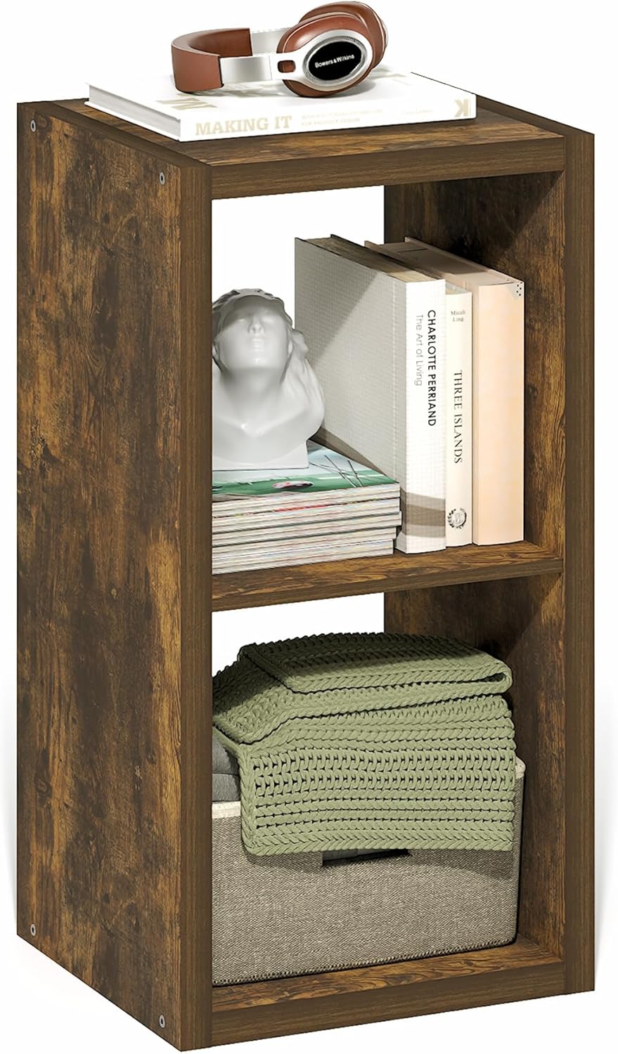 Furinno Cubicle Open Back Decorative Cube Storage Organizer, 2-Cube, Amber Pine