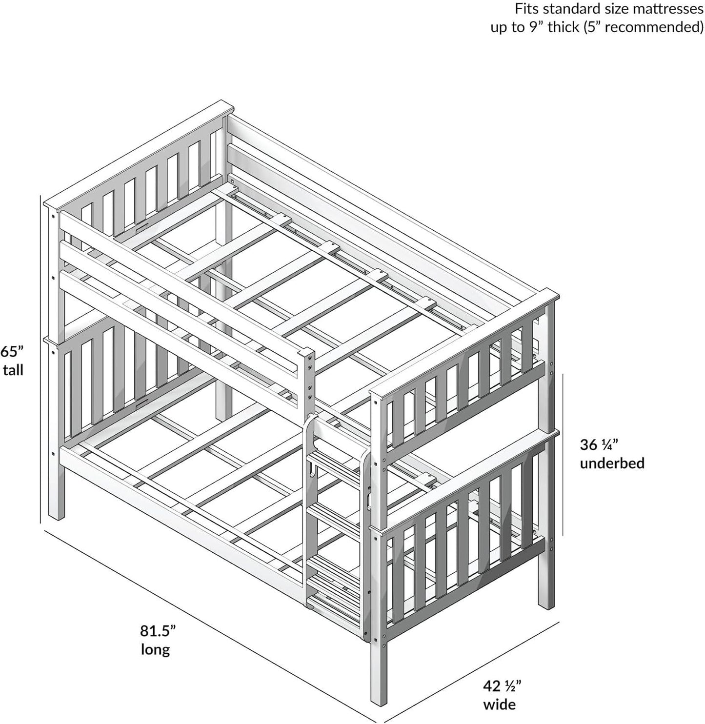 Max & Lily Bunk Bed Twin over Twin, Solid Wood Bunk Bed Frame with Ladder for Kids, 14" Safety Guardrails, Easy Assembly, No Box Spring Needed, Espresso