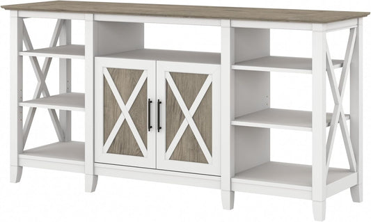 Bush Furniture Key West Tall TV Stand for 65 Inch TV in Pure White and Shiplap Gray, Farmhouse Entertainment Center with Storage