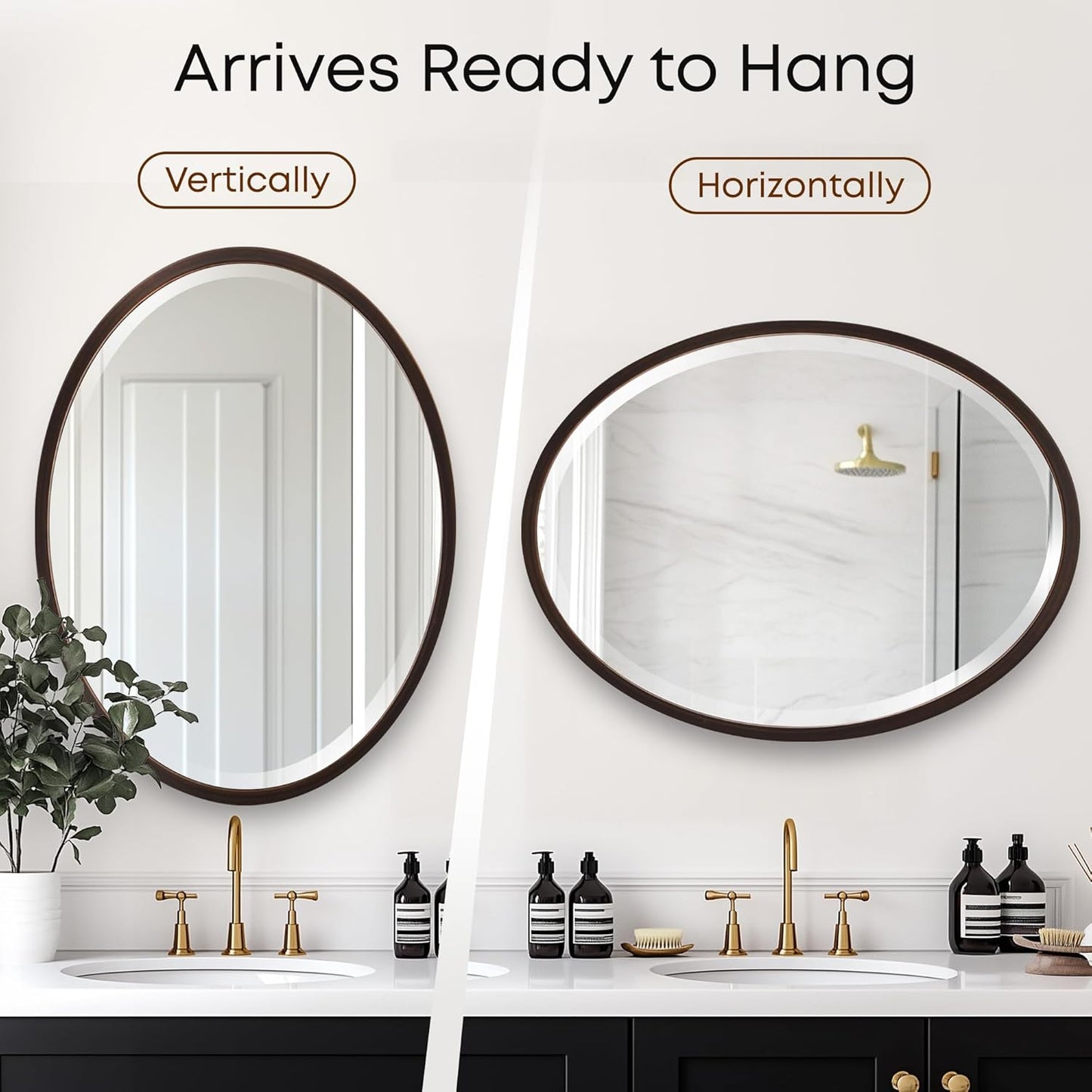 OVALCREST - Oval Wooden Beveled Wall Mirror for Home Decor, Bathroom, Vanity, Bedroom, Living Room, Hallway - London Style (Rubbed Bronze) 31.1 x 41.1