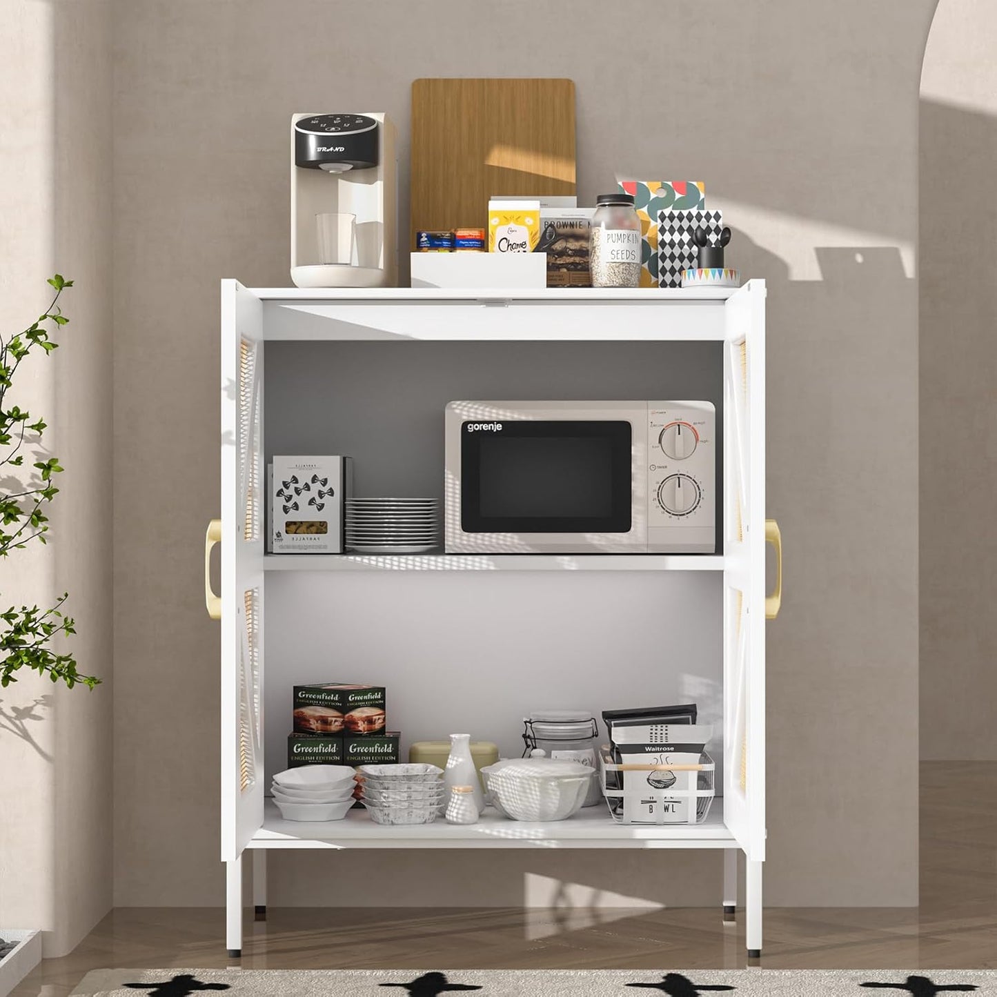 Buffet Cabinet with Storage Sideboard Accent Modern Credenza with Doors & Shelves 32.9" Tall Media Console Mid Century Coffee Bar Table for Living Room Kitchen Dining Room Hallway，White