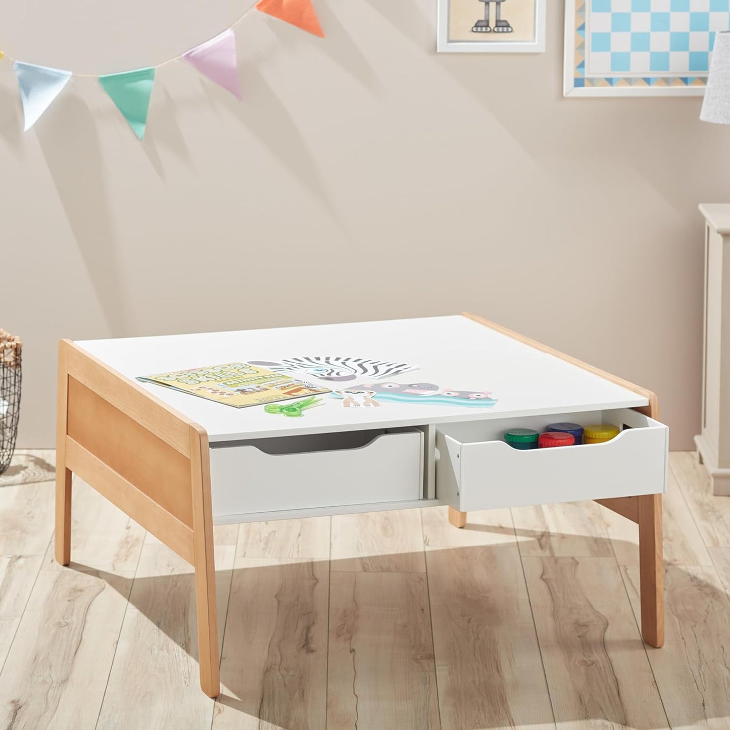 Melissa & Doug Kids Furniture Wooden Art & Activity Table with Bins Wooden Kids Activity Table, with Storage