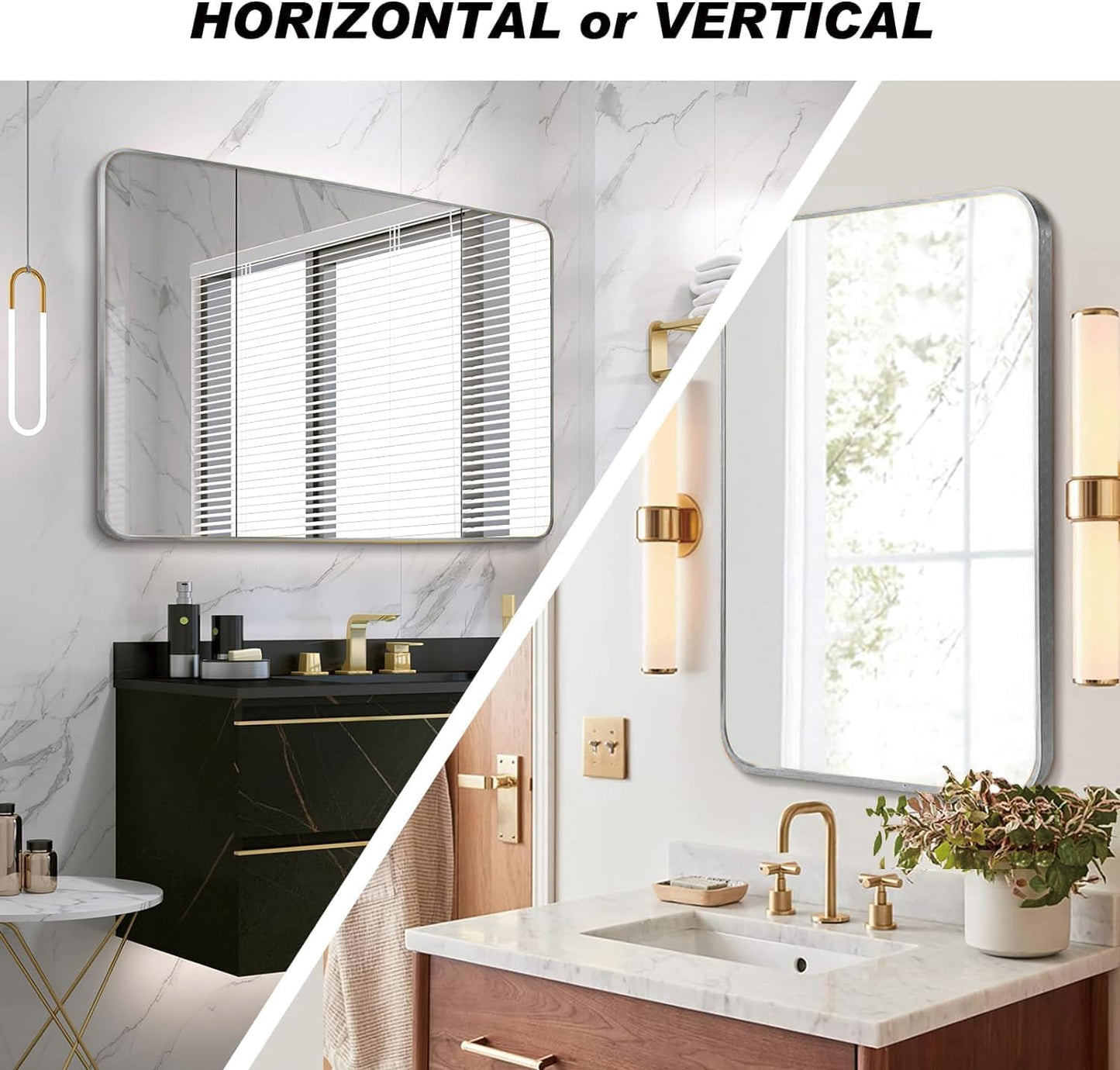 Bathroom Mirror 30x40 inch, Silver Gorgeous Deep Frame Wall Mirror, Modern Round Corner Bathroom Vanity Mirror for Bedroom, Living Room, Hanging or Leaning Horizontal or Vertical, Silver