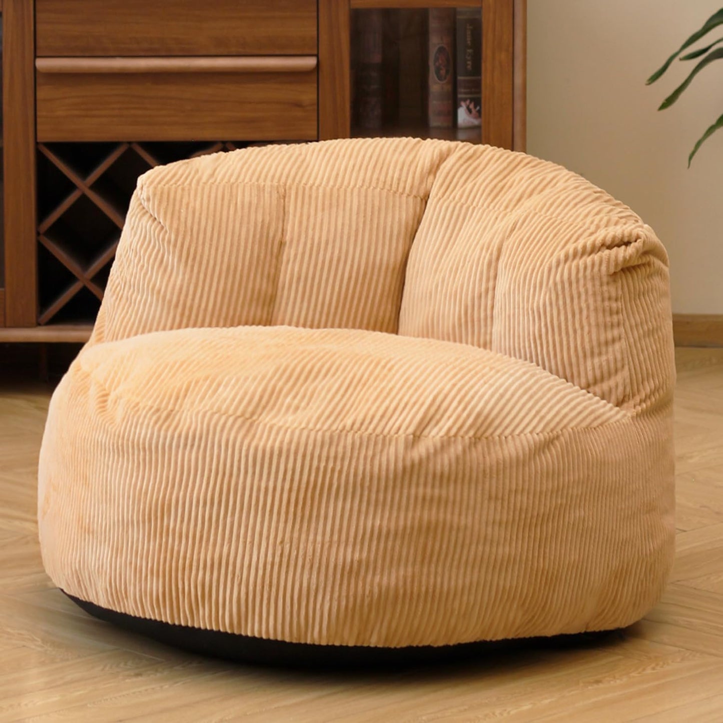 N&V Large Crescent Bean Bag Chair, Adult Size Bean Bag Sack, Foam Filling, Soft Premium Corduroy Bean Bag for Living Room Bedroom Dorm and Office (Beige)