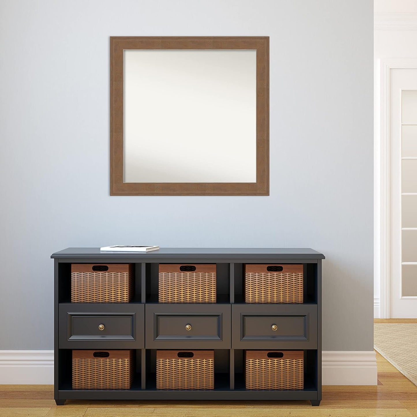 Amanti Art Grey Bathroom Mirror for Over Sink, 31x31 Alta Brown Grey Square Vanity Mirror, Large Country Rustic Frame, Hangs Horizonally and Vertically, Bathroom Wall Decor, Non-Beveled Edge