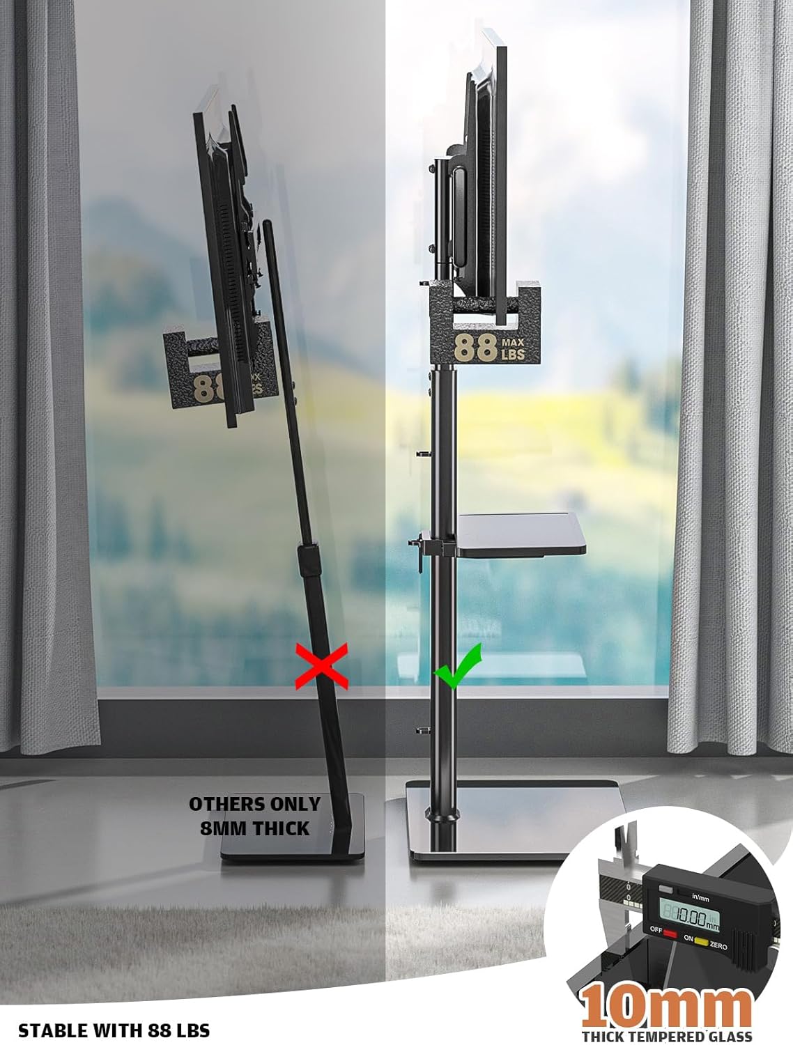 Universal Floor TV Stand with Mount 80 Degree Swivel Height Adjustable and Space Saving Design for Most 27 to 65 inch LCD, LED OLED TVs, 2 Shelves Perfect for Corner & Bedroom HT2002B