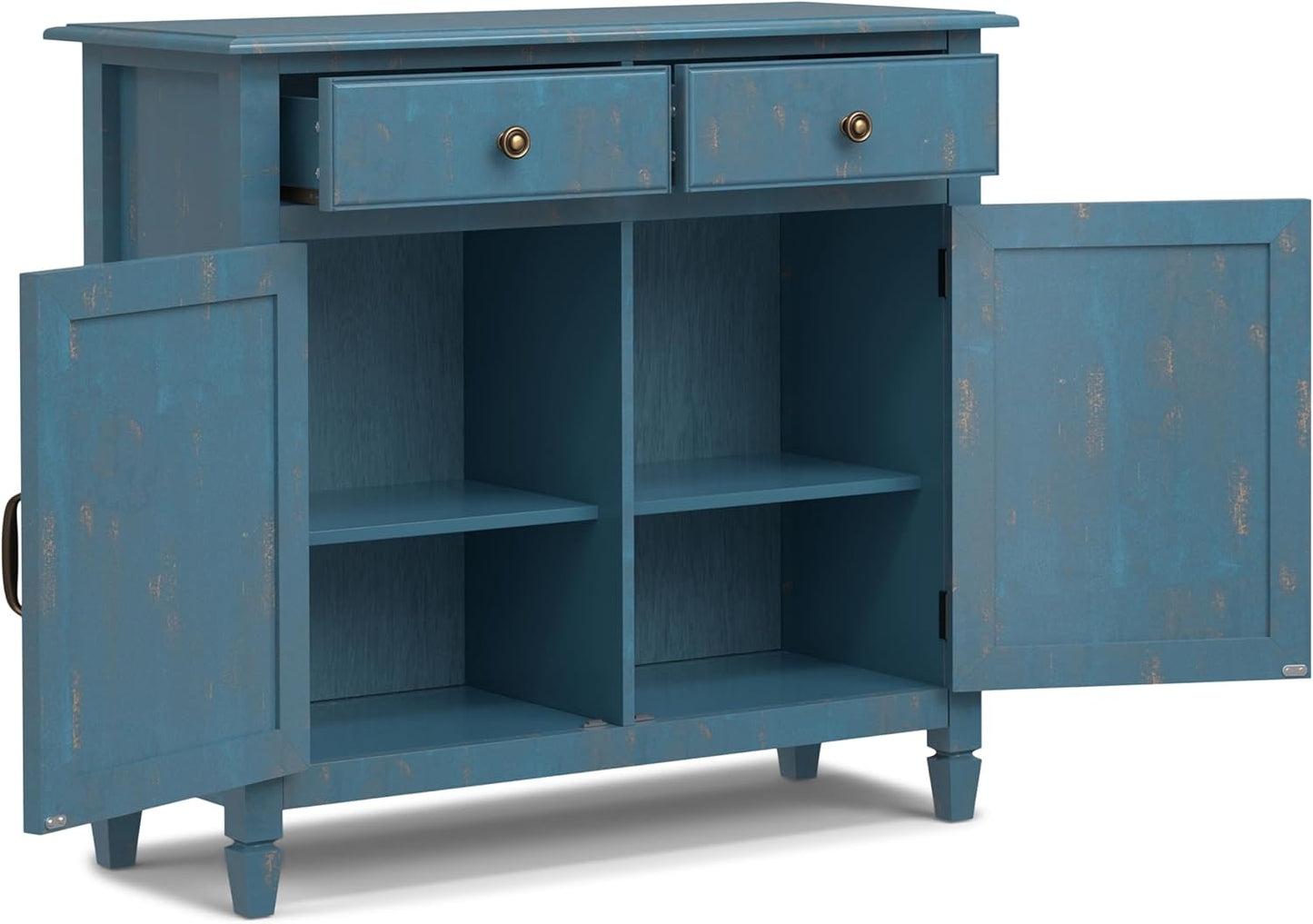 SIMPLIHOME Connaught 40-inch Wide Solid Wood Storage Cabinet in Distressed Coastal Blue for Entryway, Living Room, Organizer for Hats, Gloves, Shoes, Keys, Slim Design, Traditional Style