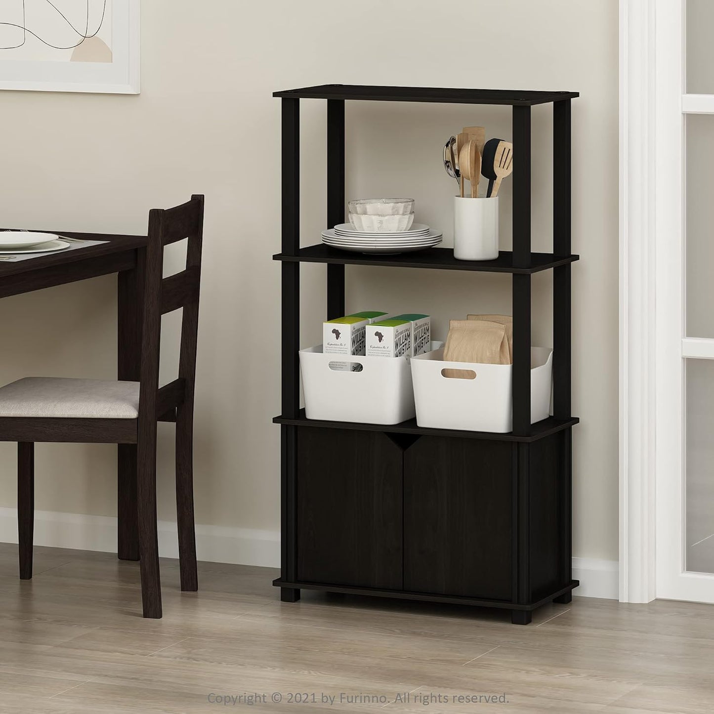 Furinno Brahms 4-Tier Multipurpose Bookcase/Bookshelf/Display Shelf/Display Rack with Door, Espresso/Black