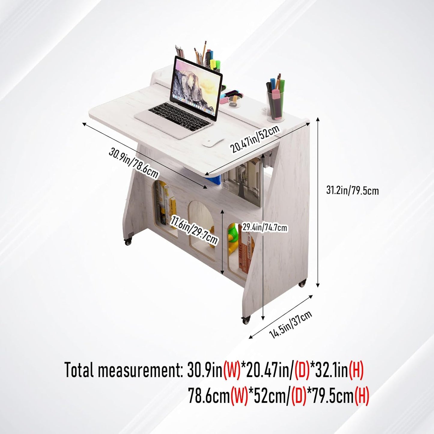 Pmnianhua Farmhouse Portable Desk on Wheels,Mobile Workstation,Rolling Computer Desk with Wheels and Storage for Home Office Small Space(White)
