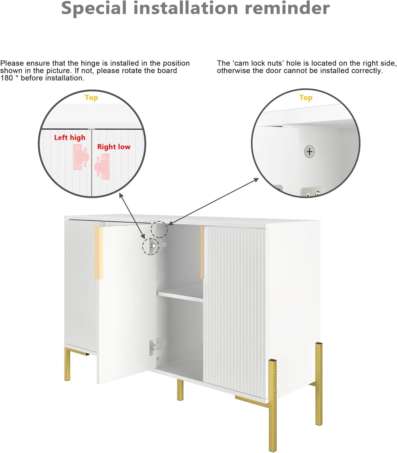 4 Doors Sideboard Buffet Cabinet with Adjustable Shelves,Modern Accent Sideboard with Golden Legs,Wide Storage Cabinet for Kitchen,Living Room,White